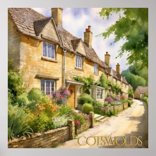Beautiful Watercolor in the Cotswolds Travel Poster