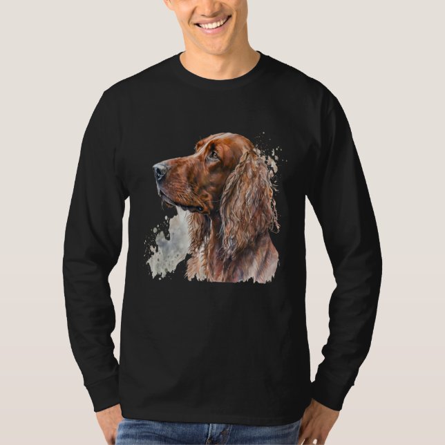 Beautiful Watercolor Irish Setter Portrait T-Shirt (Front)