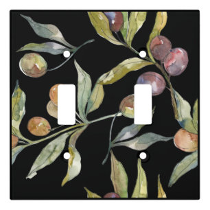 Beautiful Watercolor Italian Olives Pattern Black Light Switch Cover