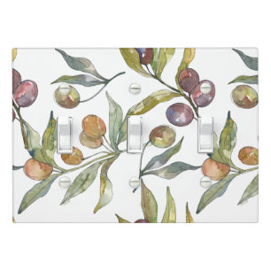 Beautiful Watercolor Italian Olives Pattern White Light Switch Cover