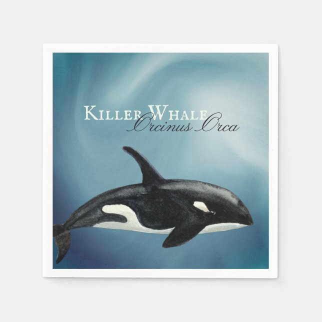Beautiful Watercolor Killer Whale, Orcinus Orca Napkins (Front)