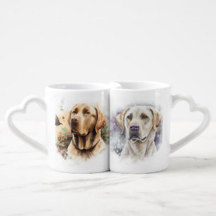 BEAUTIFUL WATERCOLOR LABRADOR RETRIEVER FACES COFFEE MUG SET