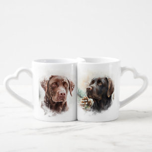 BEAUTIFUL WATERCOLOR LABRADOR RETRIEVER FACES COFFEE MUG SET