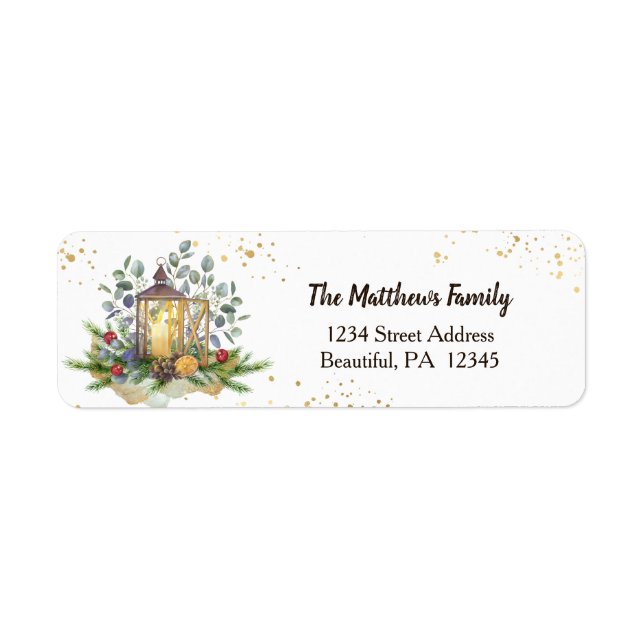Beautiful Watercolor Lantern Design Christmas Label (Front)