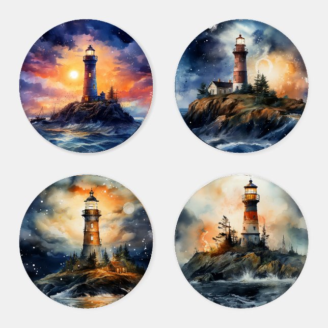 Beautiful Watercolor Lighthouse Coaster Set (Set)