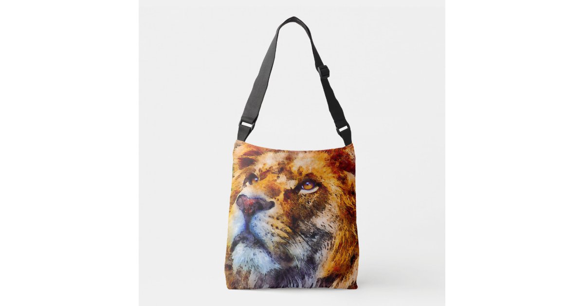 Beautiful Watercolor Lion S Face Painting Crossbody Bag Zazzle Com