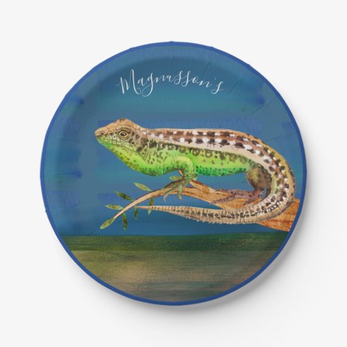 Beautiful watercolor lizard knot blue green custom paper plates