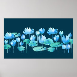 Beautiful watercolor lotus blooming flowers poster