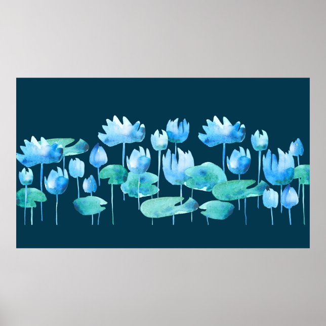 Beautiful watercolor lotus blooming flowers poster (Front)