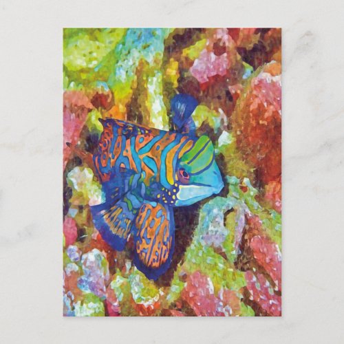 Beautiful Watercolor Mandarinfish Design  Postcard