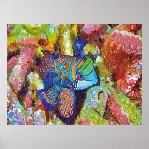 Beautiful Watercolor Mandarinfish Design  Poster