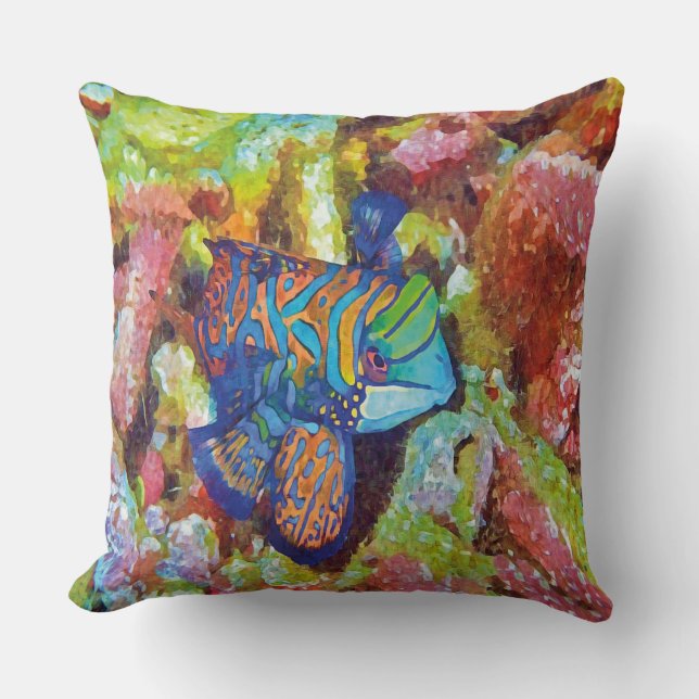 Beautiful Watercolor Mandarinfish Design  Throw Pillow (Front)