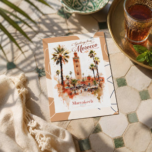 Beautiful Watercolor Marrakech Red Medina Postcard