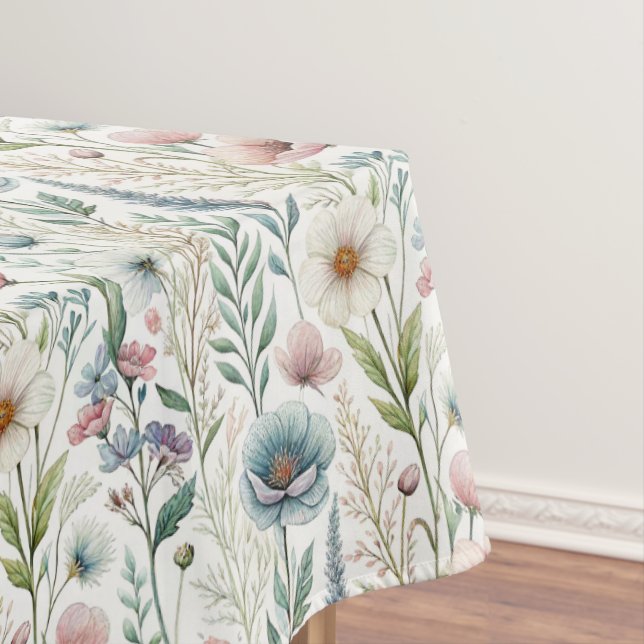 Beautiful Watercolor Meadow Wildflowers Tablecloth (In Situ)