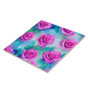 Beautiful Watercolor Modern Pink Roses Collection Ceramic Tile