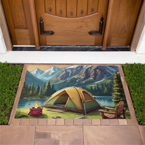 Beautiful Watercolor Nature Camping Painting Doormat