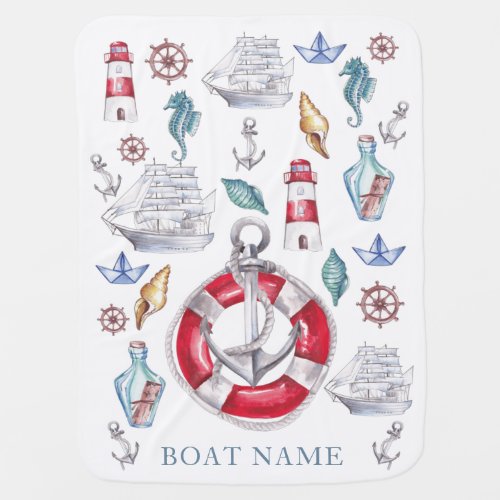 Beautiful Watercolor Nautical Boat Name Baby Blanket