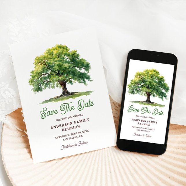 Beautiful Watercolor Oak Tree Family Reunion  Save The Date (Creator Uploaded)