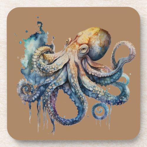 Beautiful Watercolor Octopus  Beverage Coaster