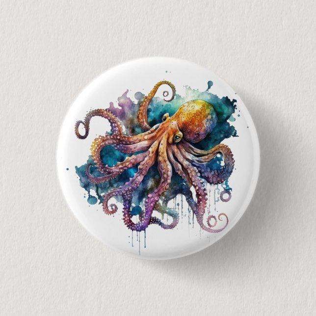 Beautiful Watercolor Octopus  Button (Front)