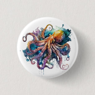 Beautiful Watercolor Octopus Button