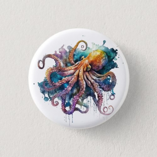 Beautiful Watercolor Octopus  Button
