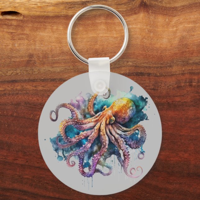 Beautiful Watercolor Octopus  Keychain (Front)