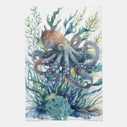 Beautiful Watercolor Octopus Kitchen Towel
