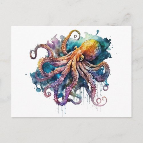 Beautiful watercolor Octopus Postcard