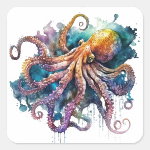 Beautiful Watercolor Octopus  Square Sticker