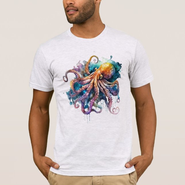 Beautiful Watercolor Octopus  T-Shirt (Front)