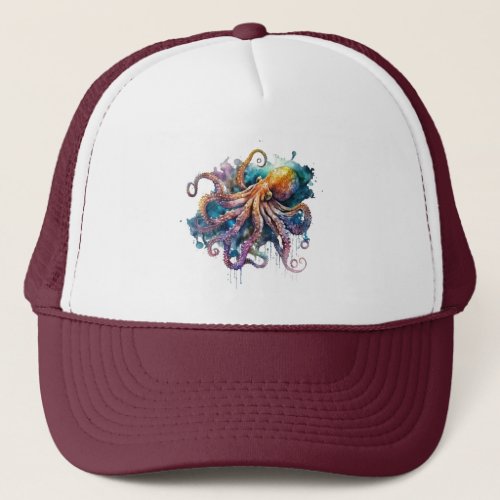 Beautiful Watercolor Octopus  Trucker Hat