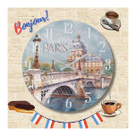 Beautiful Watercolor of Paris Large Clock<br><div class="desc">This lovely wall clock truly represents one of the many magical visions we have of Paris -- the mystique of the Seine and the history of Paris. Enjoy the special clock for yourself or as a gift. If you have any questions, just send a chat or an email to charmdesignstudio@rcn.com...</div>