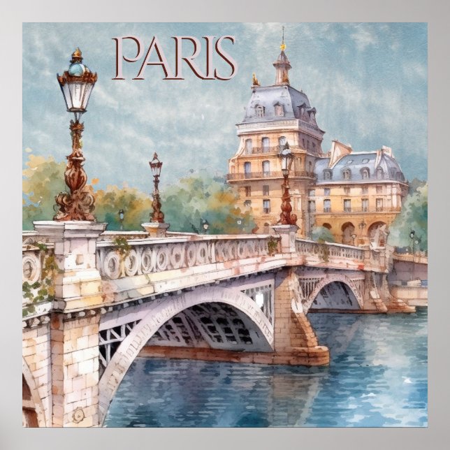Beautiful Watercolor of Paris Travel Poster (Front)