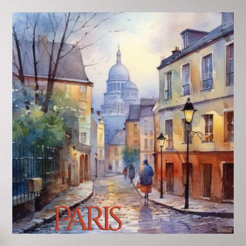 Beautiful Watercolor of Paris Travel Poster