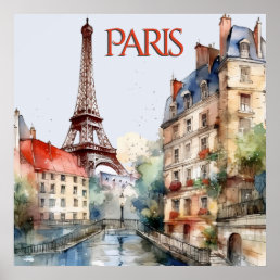 Beautiful Watercolor of Paris Travel Poster