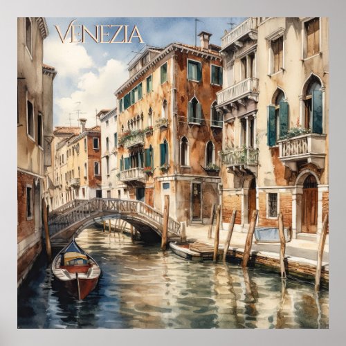 Beautiful Watercolor of Venice Travel Poster