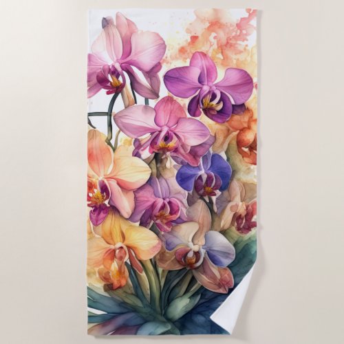 Beautiful Watercolor Orchids Beach Towel