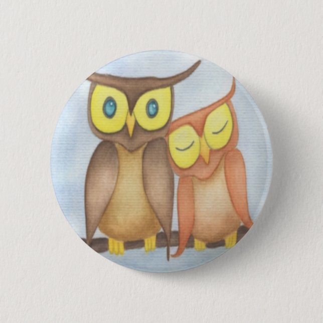 Beautiful Watercolor Owl Lovers Button (Front)
