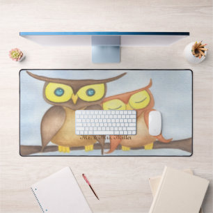 Beautiful Watercolor Owl Lovers Desk Mat