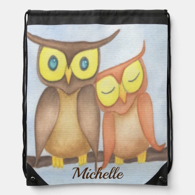 Beautiful Watercolor Owl Lovers Drawstring Bag (Front)