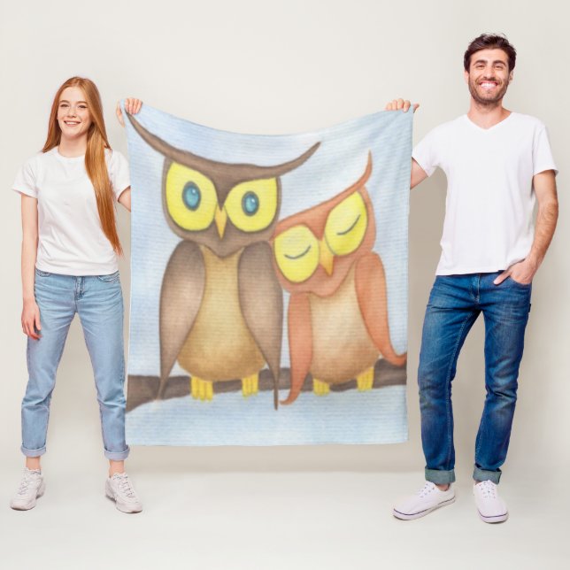 Beautiful Watercolor Owl Lovers Fleece Blanket (In Situ)
