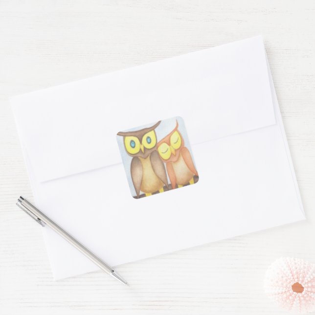 Beautiful Watercolor Owl Lovers Square Sticker (Envelope)