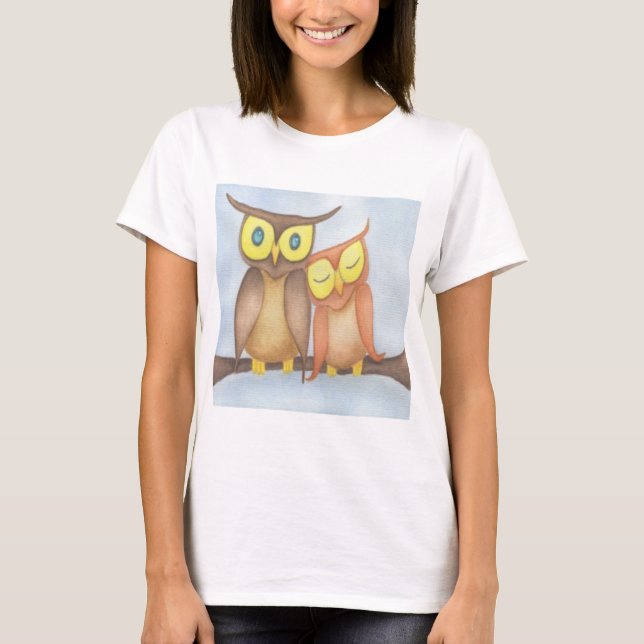 Beautiful Watercolor Owl Lovers T-Shirt (Front)