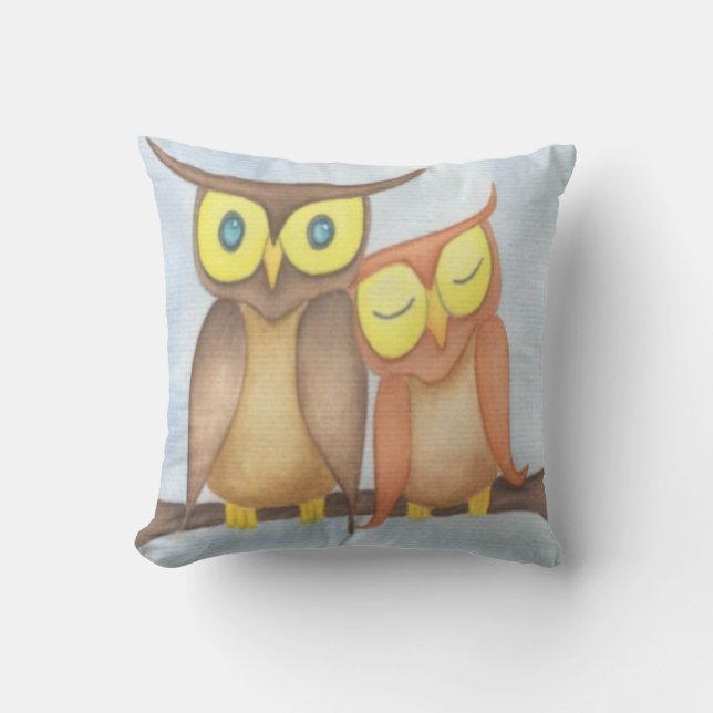 Beautiful Watercolor Owl Lovers Throw Pillow (Front)