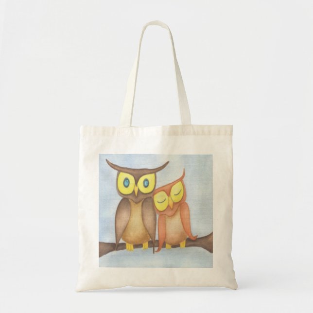 Beautiful Watercolor Owl Lovers Tote Bag (Front)
