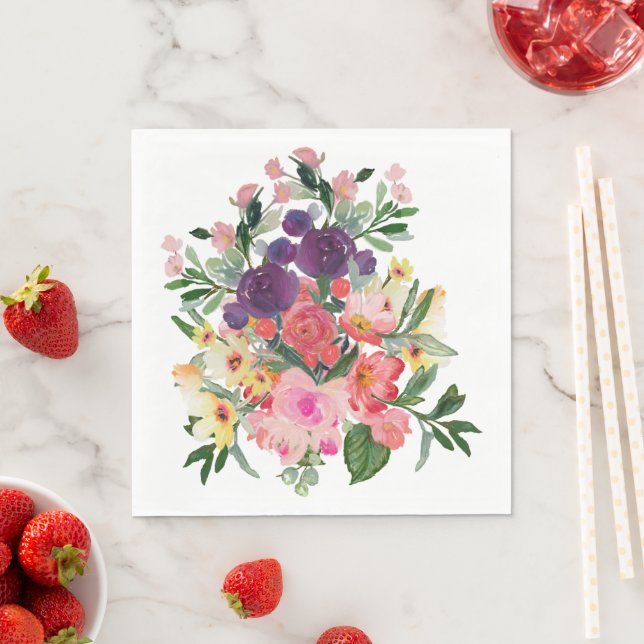 Beautiful Watercolor Painted Flowers Napkins (Insitu)