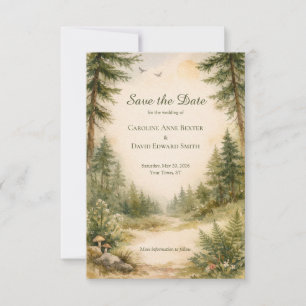 Beautiful Watercolor Painted Forest Scene Save the Date