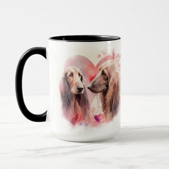 BEAUTIFUL WATERCOLOR PAIR OF AFGHAN HOUND DOGS MUG (Left)