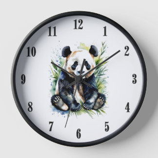 Beautiful Watercolor Panda Bear Black Numbers Clock